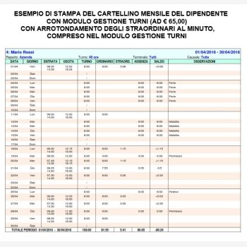 MODULO GESTIONE TURNI PER SISTEMI DI RILEVAZIONE DELLE PRESENZE SAODY-RFID/P, SAODY-FINGER/P E SVARFACE